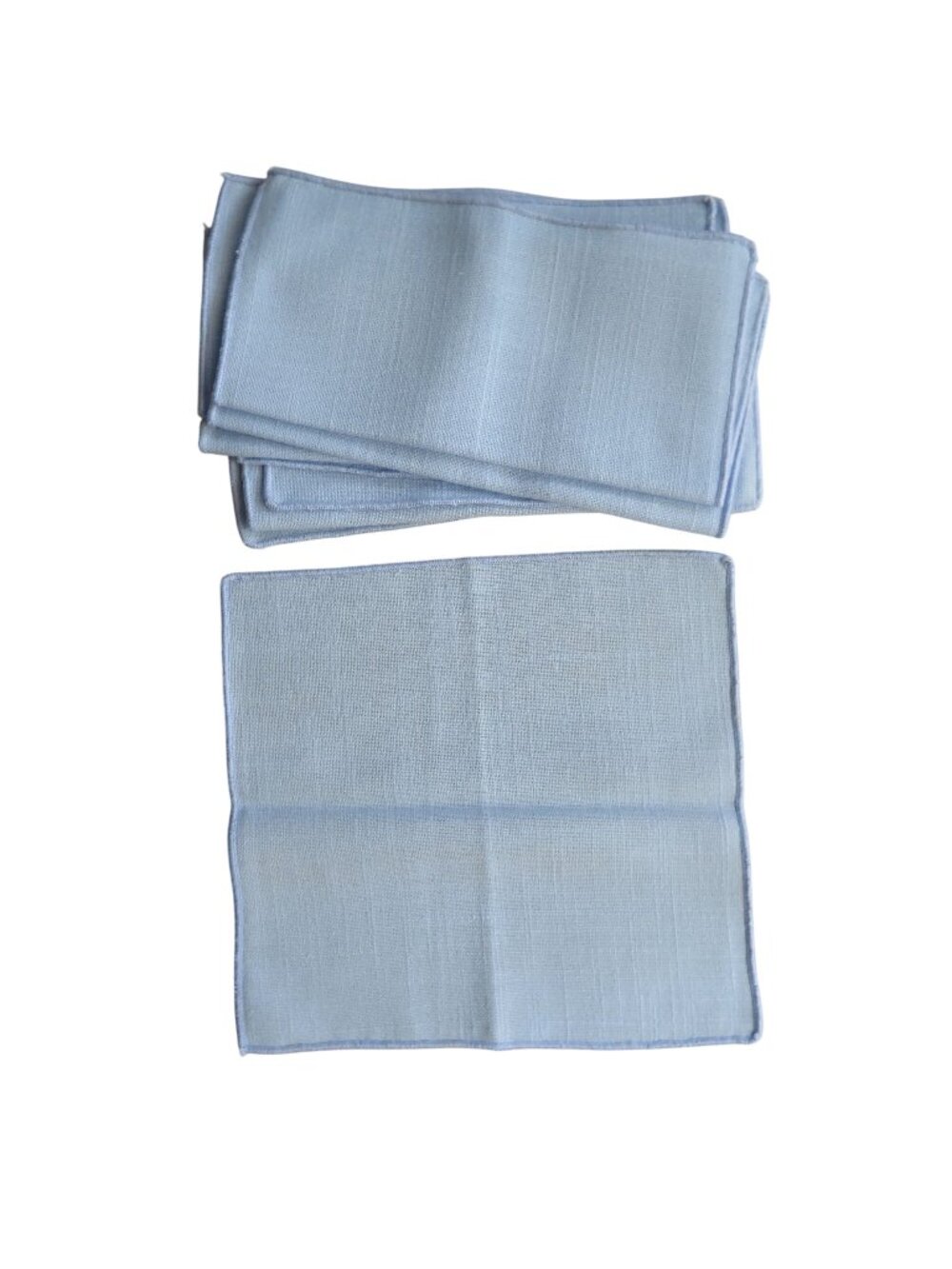Set of 8 Light Blue Linen Blend Napkins 9" x 9" Square Durable Hemmed Edges